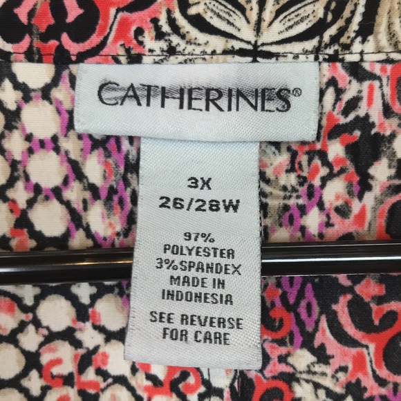 Catherines Women’s Boho Pattern Multi-Color Pleated Roll Sleeve Button-Up Blouse - Picture 10 of 10